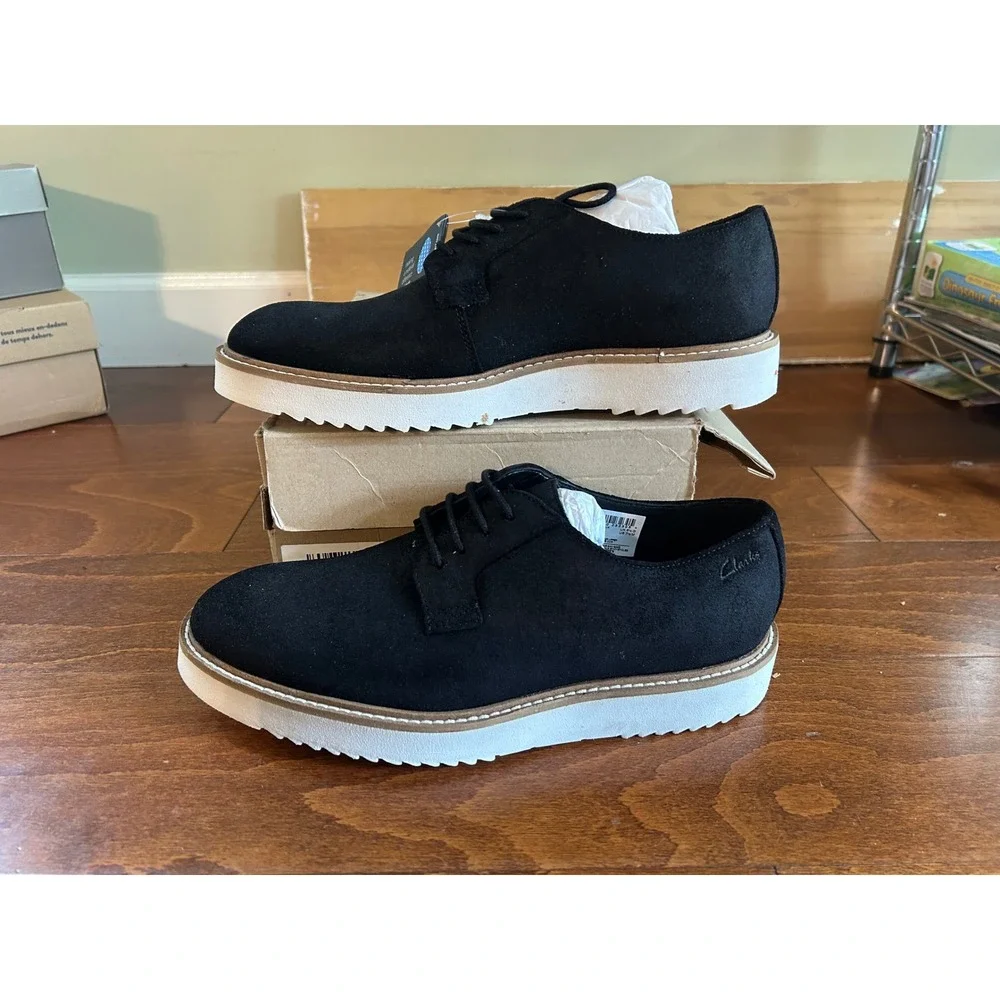 Clarks Ernest Walk Mens Black‎ Suede Derby Shoes Extralight Sole NEW 7.5 M
